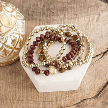 Beaded Bracelet Stack Set, Stretch Bracelet Stack, Layered Beaded Bracelets – Golden Drift: Gray