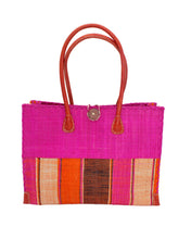 Zafran Two Tone Wide Stripe Straw Beach Bag: Medium / Carmalita Swirl