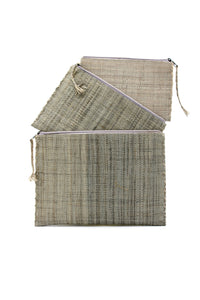 Set of 3 Nesting Zippered Straw Clutches Solid Colors: Natural / Solid