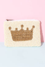 White Beaded Golden Crown Coin Purse: MULTI