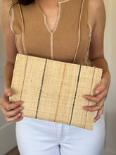 Set of 3 Nesting Zippered Straw Clutches Pinstripe Patterns: Brights