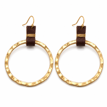 Gold and Brown Wired Wrapped Leather Earring