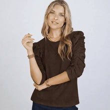 Sophie Ruched Elbow-length Tee in Espresso Brown: XL