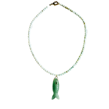 The Big Eye Fish Necklace: Spring Green with Rose Quartz