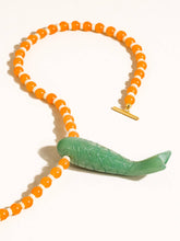 Nicolette 18K Gold Vintage Beaded Fish Necklace: Orange