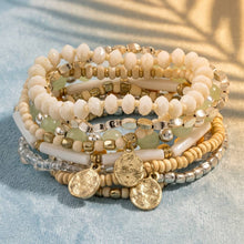 Boho Coin Charm Beaded Bracelet Stack Set: MULTI