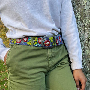 Lichen Floral Embroidered Wool Belt: S