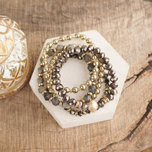 Beaded Bracelet Stack Set, Stretch Bracelet Stack, Layered Beaded Bracelets – Golden Drift: Gray