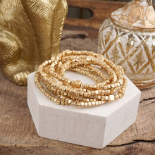 Beaded Bracelet Set Cube Beads Gold Tone