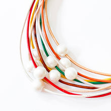 Adjustable Leather and Pearl Minimalist Necklace for Spring: Green