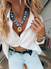 Gold large urchin statement necklace in blue