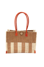 Zafran Two Tone Wide Stripe Straw Beach Bag: Small / Cappuccino Two Tone