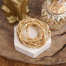 Beaded Bracelet Set Cube Beads Gold Tone