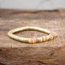 Heishi Disc Boho beaded stretchy bracelet Silver Gold Shell: Gold and Aqua