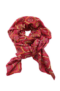 Vegas Geometric Print with Metallic Detailing Scarf Wrap: Brown Squares