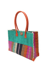 Zafran Two Tone Wide Stripe Straw Beach Bag: Medium / Coral Two Tone