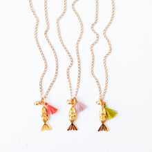 24K Gold Plated Fish Charm Necklace with Crystal Pearl: Orange / 16"