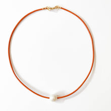 Adjustable Leather and Pearl Minimalist Necklace for Spring: Orange