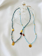 Minimalistic protection beaded necklace: Blue