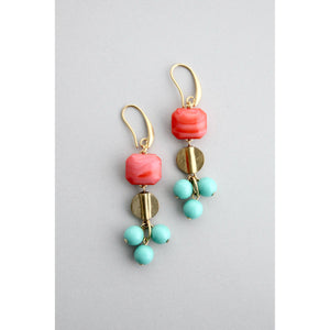 Salmon and Turquoise Dangle Earrings