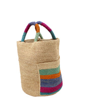 Milos Stripes Crochet Straw Basket Handbag with Pockets: Riviera