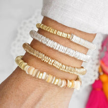 Heishi Disc Boho beaded stretchy bracelet Silver Gold Shell: Gold and Gray