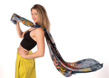 Tropical Forest Floral Print Scarf Wrap: Black & Wine