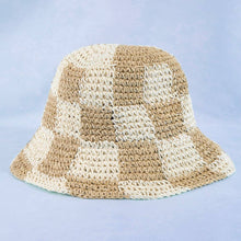 Straw Braided Checkered Bucket Hat: OL