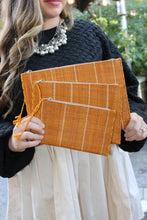 Amelia Set of 3 Pinstripe Nesting Raffia Straw Clutches: Blues