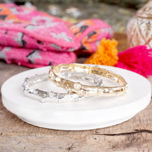 Stretchy Stackable Bangle Pearls and Rhinestones Gold or Silver Tone: Pearls and Crystals - Gold Tone
