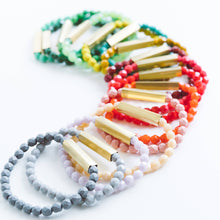 Colorful Stretchy Bead Bracelets with Brass Tubes: Green