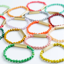 Colorful Stretchy Bead Bracelets with Brass Tubes: Chartreuse