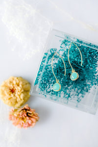 Gemstone Dangle Thread Through Earring 80 Colors Gold Silver: Tide / Gold