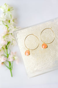 Gemstone 1” Hoop Dangle Earring 80 Color Choices Silver Gold: Turquoise / Gold