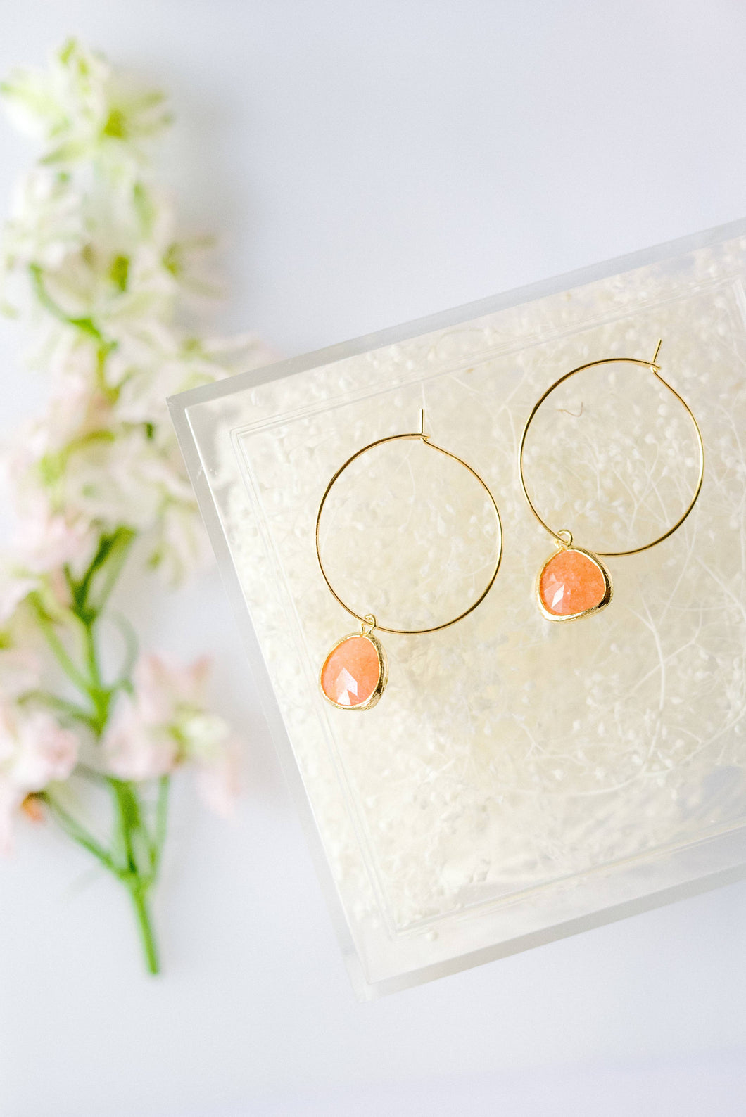 Gemstone 1” Hoop Dangle Earring 80 Color Choices Silver Gold: Turquoise / Gold