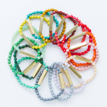 Colorful Stretchy Bead Bracelets with Brass Tubes: Green