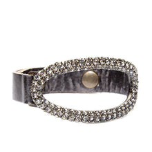 Open Horizontal Oval Leather Cuff: Vintage Brown w MOP