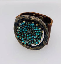 Flower Insert Beaded Leather Bracelet: Camel w cafe