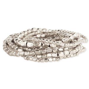 Silver Bead Stretch Bracelets - Set of 10