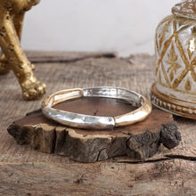 Boho Stretchy Minimalist Bangle Raw Textured Worn Gold and Silver tones: Worn Gold
