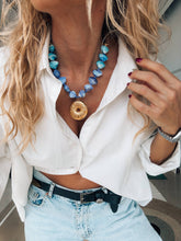 Gold large urchin statement necklace in blue