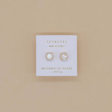 Round - Mother of Pearl Gemstone - Gold Earrings