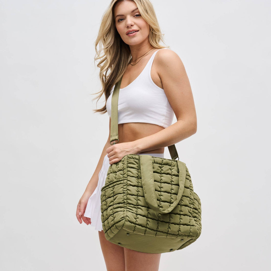 Dreamer - Quilted Puffer Nylon Tote: OIive