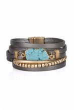 Playa Stackable Leather Bracelet With Natural Stone: Grey