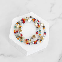 Mini Sideways Cross Bracelet stack Glass and gold metal beads: Multi-Colored