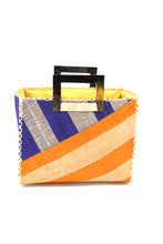 Stevie Double Wide Stripe Straw Handbag with Horn Handles: Black & Cappuccino