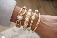 Gold-Tone Eternity Stretch Bangle – Pearls, Turquoise, or Crystals: Wide - Pearls