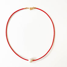 Adjustable Leather and Pearl Minimalist Necklace for Spring: Orange