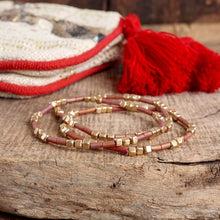 Layered Colorful and Gold Beaded Bracelets Sets: Red