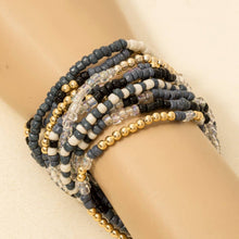 Assorted Blue Tones Seed Beaded Bracelet Set: MULTI